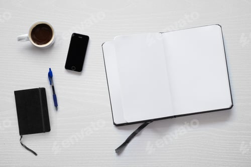 Preview: Mockup with objects related to work from home, writing and drawing