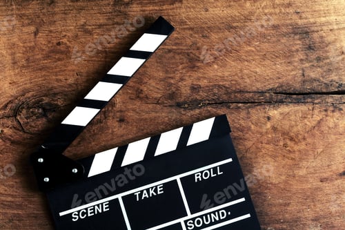 Preview: Movie Clapper Board on Wooden Background