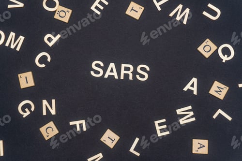 Preview: SARS word written on dark paper background. SARS text for your concepts