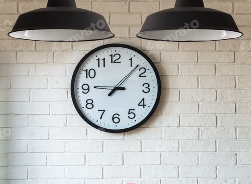 Preview: Clock on brick wall with light