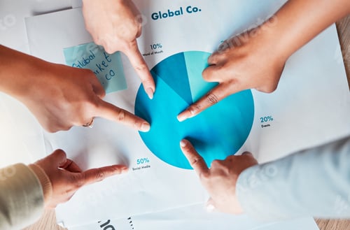 Preview: Hands, fingers and group with paper, graph and brainstorming or ideas for corporate development. Te