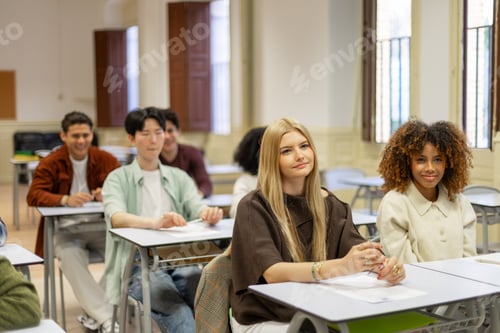 Preview: Diverse students learning together in a bright classroom