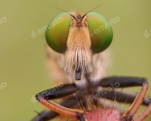 Close Up of a Green Eyed Robber Fly