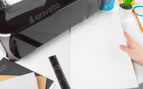 Preview: Woman using the printer to scanning and printing document