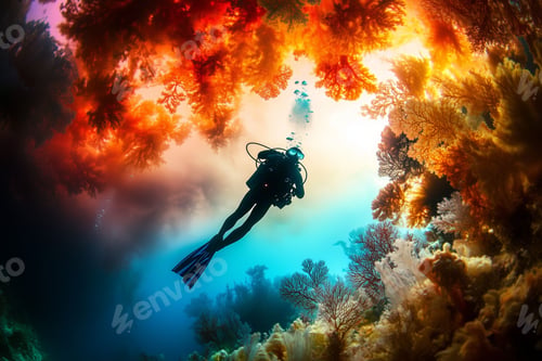 Preview: Scuba diver amidst vibrant coral reefs
