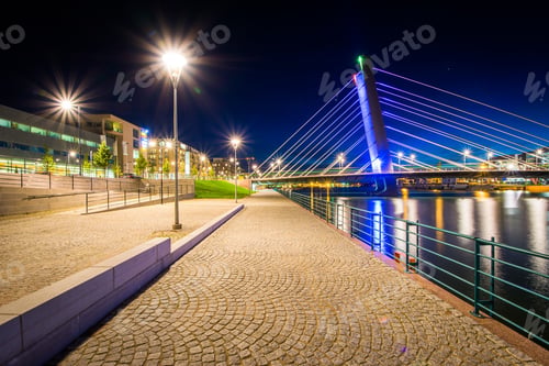 Preview: Crusell Bridge At Night, Over The Ruoholahti Canal, In Helsinki, Finland.