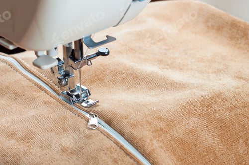 Preview: sewing machine and zipper. sewing process