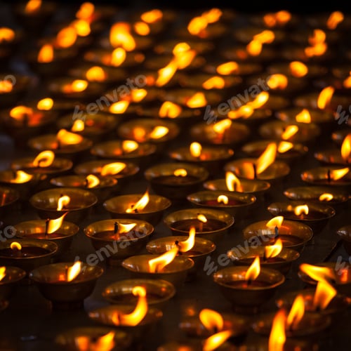 Preview: Burning candles in Buddhist temple. McLeod Ganj, Himachal Prades