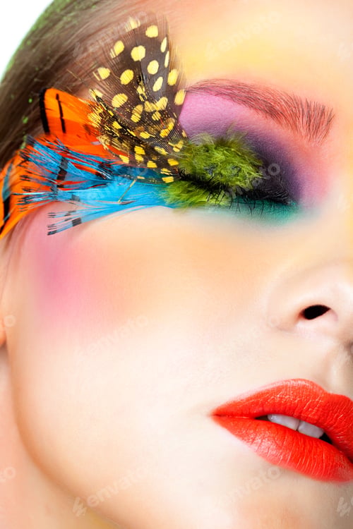 Preview: Young Pretty Woman Face With False Feather Eyelashes Fashion Makeup And Closed Eyes