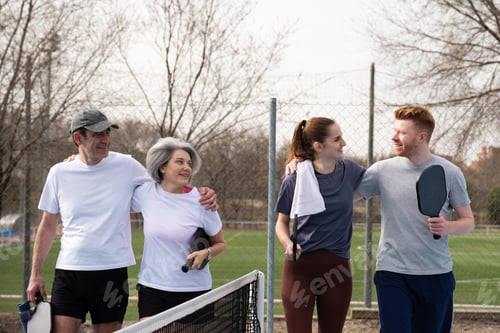 Preview: Friends and family enjoying pickleball outdoors on court