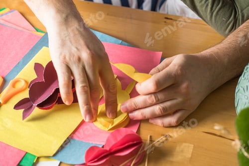 Preview: Father and 3-Year-Old Son Making a DIY Easter Bunny Together at Home