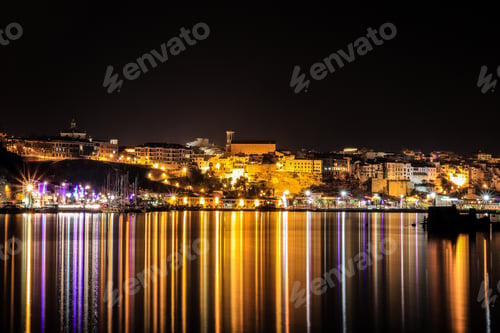 Preview: Beautiful night view of the Port of Mahon, on the island of Menorca, Balearic Islands, Spain