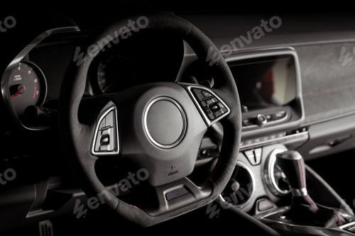 Preview: Closeup shot of a luxurious black car interior