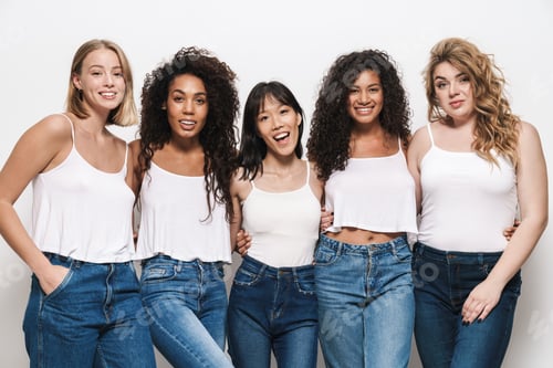 Preview: Image of joyful multinational women smiling and hugging together