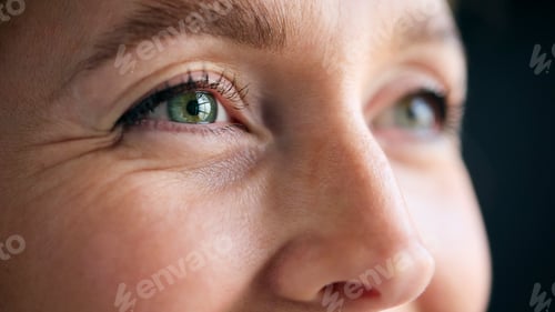 Preview: Macro Studio Expression Shot Of Woman's Smiling Eyes With Close Up On Eyelashes And Pupil