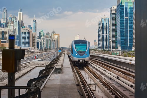 Preview: Beautiful view of the metro train to Dubai. Dubai metro is the world's longest fully automated metro