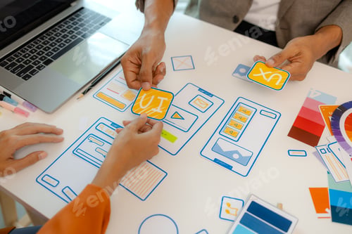 Preview: Process of creating an interface for a mobile app, user interface and experience concept