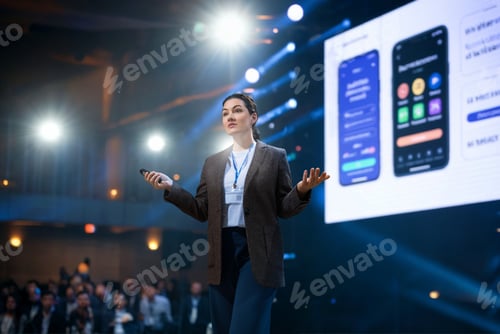 Preview: woman is presenting a phone