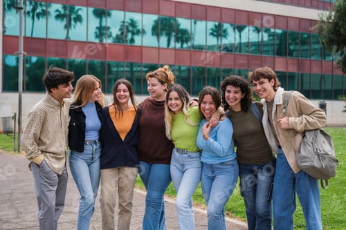 Preview: Group of university students together in the gardens of the university