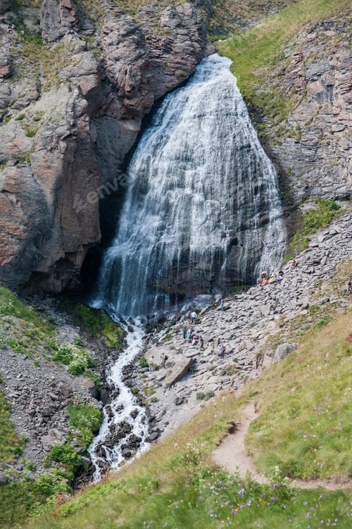 Preview: Beautiful waterfall in summer in the Caucasus mountains