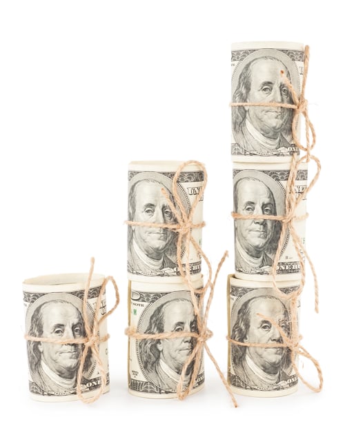 Preview: Banknote hundred dollars, tied with a rope with a bow