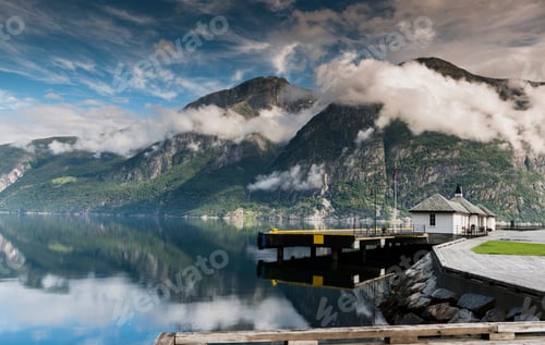 Preview: mountains and clouds above the eidfjord in norway