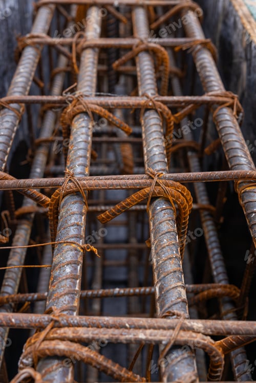 Preview: Close-up of Reinforced Steel Rebar in Concrete Structure