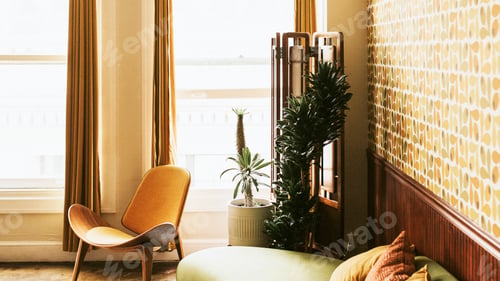 Preview: Retro style mid-century modern decorated apartment
