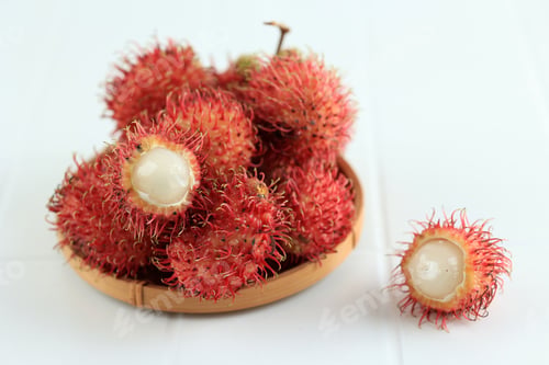 Preview: Close Up Rambutan on Bamboo Plate