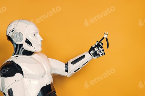 Preview: Robot isolated on orange background