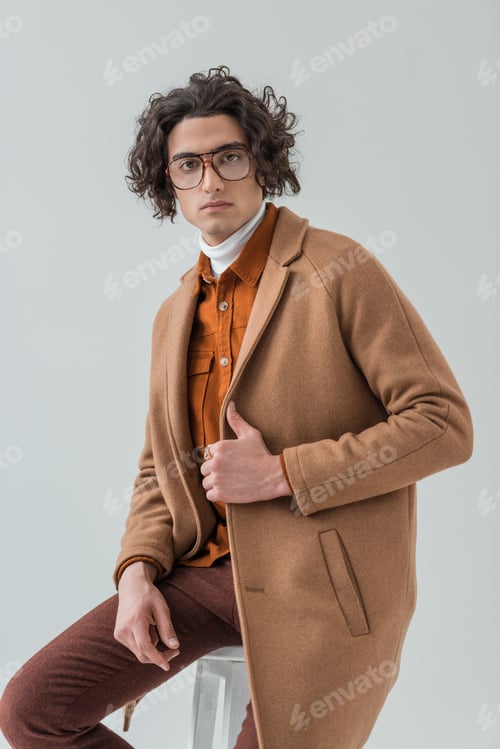 Preview: Young male model in eyeglasses isolated on grey