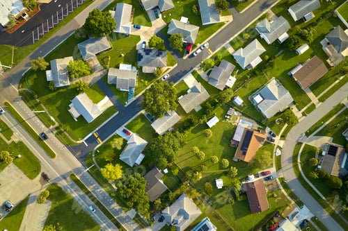 Preview: Aerial view of small town America suburban landscape