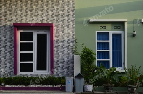 Colorful Buildings with Plants and Windows