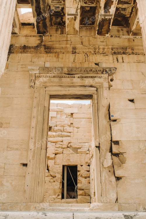 Preview: Ancient Greek ruins of Propylaea on a top of Acropolis hill in Athens. Acropolis - main tourist