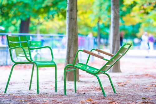 Preview: Traditional green chairs in the Tuileries garden in Paris, France