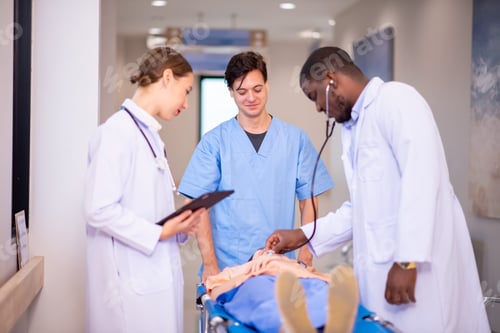 Preview: medics and patient on hospital gurney at emergency
