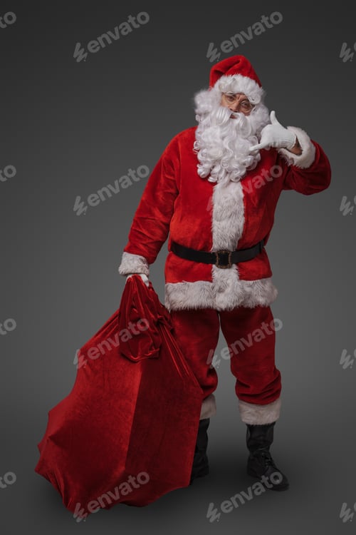 Preview: Funny santa claus with bag dressed in classic red costume
