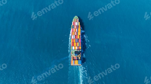 Preview: Stern of large cargo ship import export container box on the ocean sea on blue sky back ground con