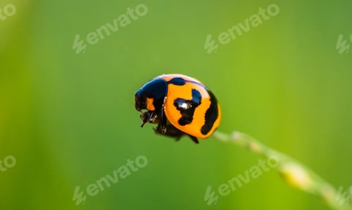 Preview: Orange and Black Ladybug on Green Stem