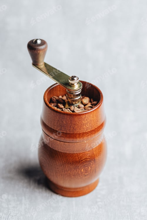 Preview: Vintage coffee grinder on a white background