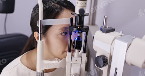 Preview: Woman check on eye in clinic