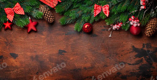 Preview: Christmas greeting card with fir tree and decor