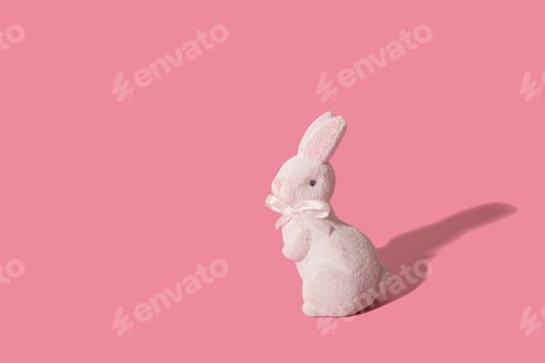 Preview: White rabbit symbol for Easter isolated on pink background background