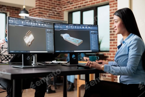 Preview: Digital creator improving prototype mesh using advanced computer and software while sketching 3D