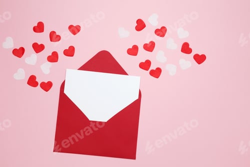 Preview: Composition with envelope and blank cards. Invitation to celebration, handwritten response to gift