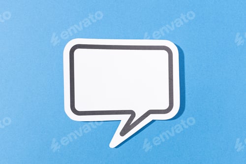 Preview: Blank Speech Bubble isolated on blue background. Mock up templateblue background