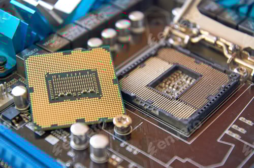 Preview: Motherboard processor shot from above, close-up of processor