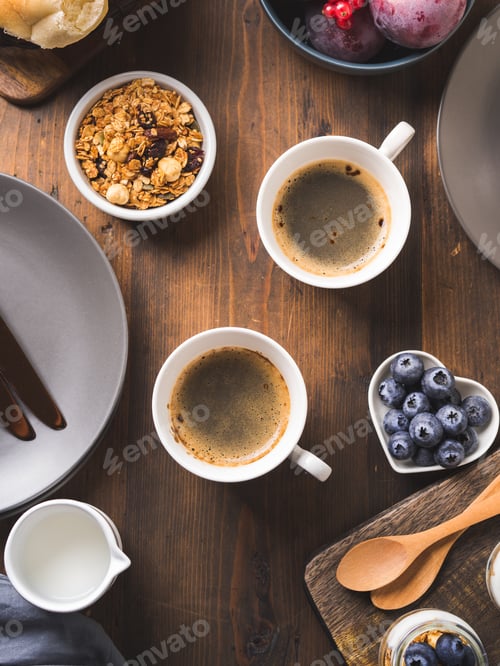 Preview: Cozy Breakfast food concept dark wooden background