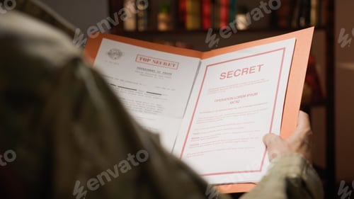 Preview: Soldier reads confidential documents in uniform