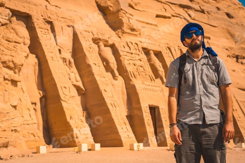 Preview: A Young Man In A Blue Turban And Sunglasses At The Temple Of Nefertari Near Abu Simbel In Southern